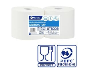 Czyściwo papierowe MERIDA TOP 25, długość 240 m, dwuwarstwowe, BIAŁE, zgrzewka 2 sztuki